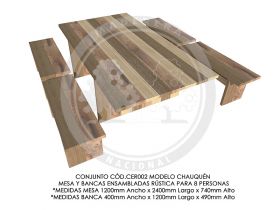 Conjunto Mesa y Bancas Ensambladas R&uacute;stica Chauqu&eacute;n CER002