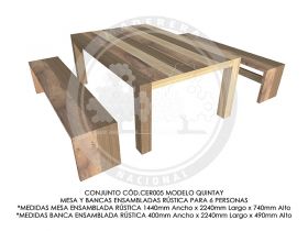 Conjunto Mesa y Bancas Ensambladas R&uacute;stica Quintay CER005