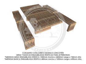 Conjunto Mesa y Bancas Ensambladas R&uacute;stica Loncoy&eacute;n CER012