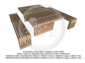 Conjunto Mesa y Bancas Ensambladas R&uacute;stica Loncoy&eacute;n CER011