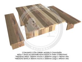 Conjunto Mesa y Bancas Ensambladas R&uacute;stica Chauqu&eacute;n CER001