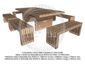 Conjunto Mesa y Bancas Ensambladas R&uacute;stica Loncoy&eacute;n CER013