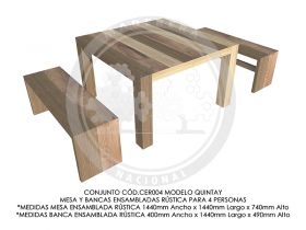 Conjunto Mesa y Bancas Ensambladas R&uacute;stica Quintay CER004