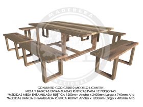 Conjunto Mesa y Bancas Ensambladas R&uacute;stica Licant&eacute;n CER010