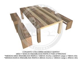 Conjunto Mesa y Bancas Ensambladas R&uacute;stica Quintay CER006