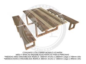 Conjunto Mesa y Bancas Ensambladas R&uacute;stica Licant&eacute;n CER009
