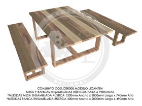 Conjunto Mesa y Bancas Ensambladas R&uacute;stica Licant&eacute;n CER008