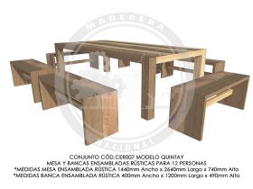 Conjunto Mesa y Bancas Ensambladas R&uacute;stica Quintay CER007